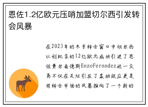 恩佐1.2亿欧元压哨加盟切尔西引发转会风暴 恩佐1.2亿欧元压哨加盟切尔西引发转会风暴